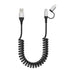 USB to USB-C and Lightning Cable 2 in 1 Coiled Cable, MFi & 3A Fast Charge & Data Sync for iPhone/Android