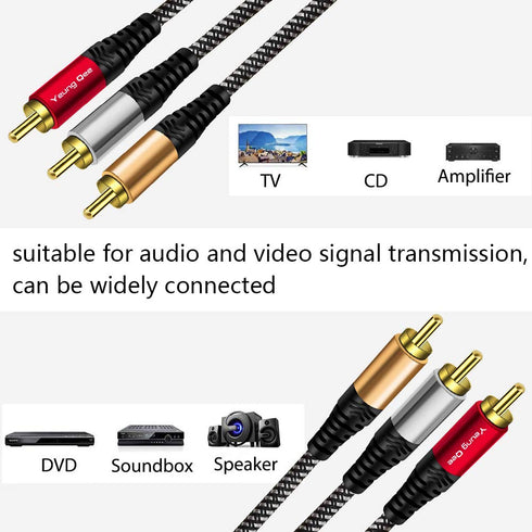 Yeung Qee 10 ft Audio Video RCA Cable, 3RCA Male to 3RCA Male Composite AV Cable for Set-Top Box, DVD