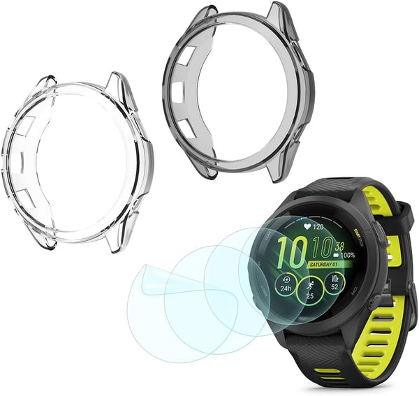 Smartwatch Screen Protector for Garmin Forerunner 265S, TPU Soft Frame Cover (Transparent/Transparent Black)