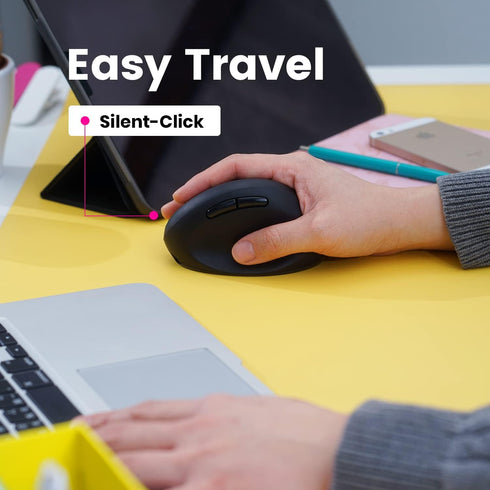 Perixx PERIMICE-819B Bluetooth Portable Vertical Mouse, Wireless 3-in-1 Multi-Device, Silent-Click, Black