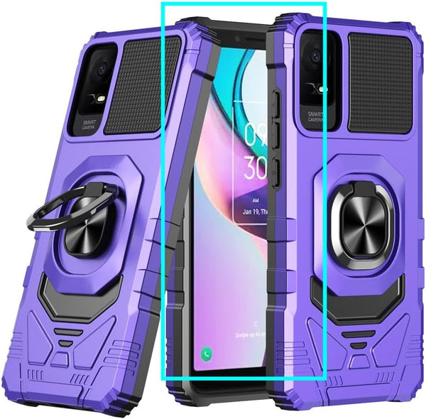 TCL ION V Case with Screen Protector, Purple Magnetic Ring Stand Soft Silicone Bumper Military Grade Cover