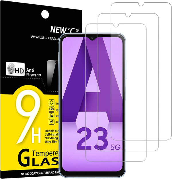 NEW'C 3 Pack Screen Protector for Samsung Galaxy A23 4G, Samsung Galaxy A23 5G, Tempered Glass, Case Friendly, Anti