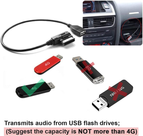 AMI to USB Cable for Audi Music Interface Adapter, MDI USB AUX Cord for VW Audi 2014