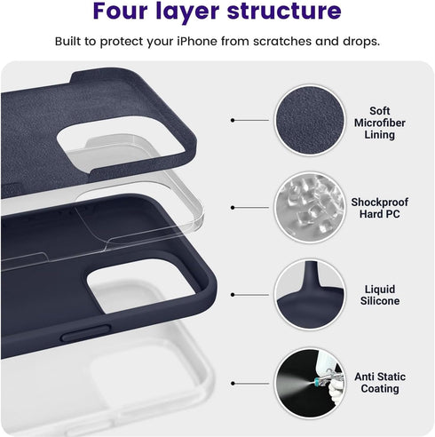 iPhone 15 Pro Case by OTOFLY, Slim Shockproof Silicone, Midnight Blue, 6.1 inch - Perfect Fit & Protection!
