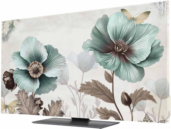 Yukro Teal Broccoli Indoor TV Dust Cover, Rustic Farmhouse Flower Leaf Victorian Style