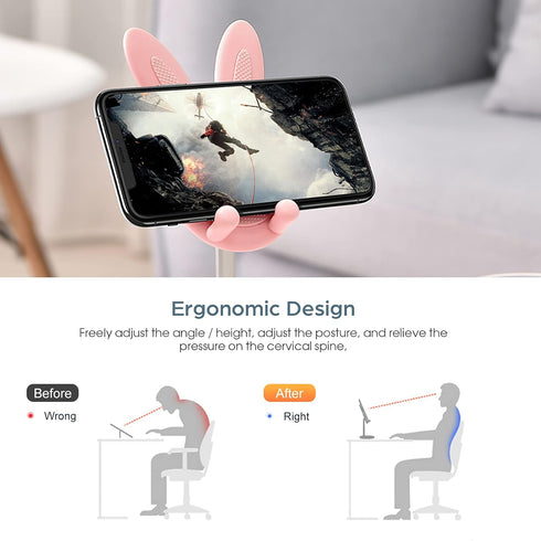 Cell Phone Stand, Adjustable Bunny Phone Holder for Desk, Cute Rabbit Design, Compatible with All Mobile Devices