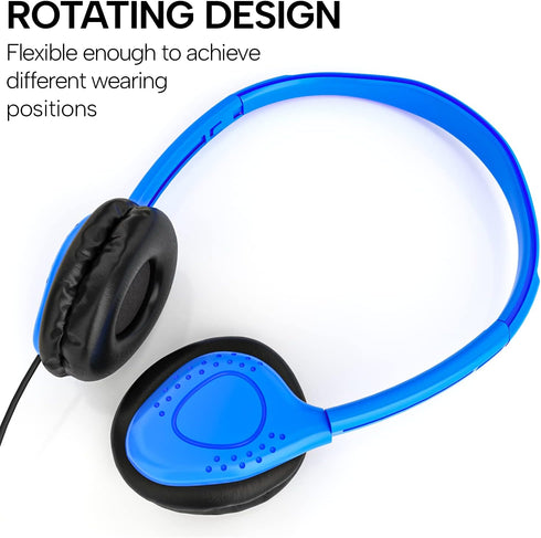 Maeline 20 Pack Bulk Classroom Student Headphones, Adjustable On Ear Stereo for Kids Online Learning, Multi Colors