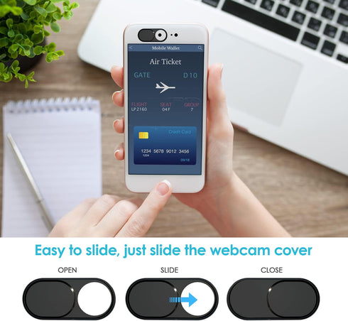 HKDGYHON 0.027 Inch (Black-3 Pack) Laptop Camera Cover Slide, Ultra-Thin Metal Camera Privacy Covers, Webcam Cover