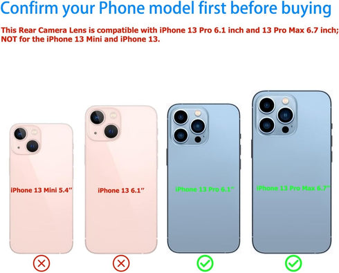 Rear Back Camera Lens Glass Replacement for iPhone 13 Pro & 13 Pro Max All Carriers Pre-Installed Adhesive with Installation Manual and Repair Tool Kits (2 Sets)