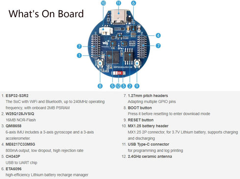ESP32-S3 Development Board with CNC Metal Case, 1.28inch IPS Round LCD 240x240, 32-bit LX7 Dual-Core, GC9A01, Supports