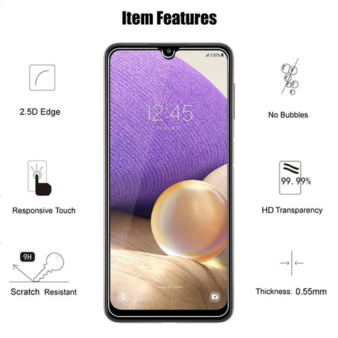 (3+3) Tempered Glass Screen Protector and Camera Lens Protector for Samsung Galaxy A32 5G, 9H Hardness