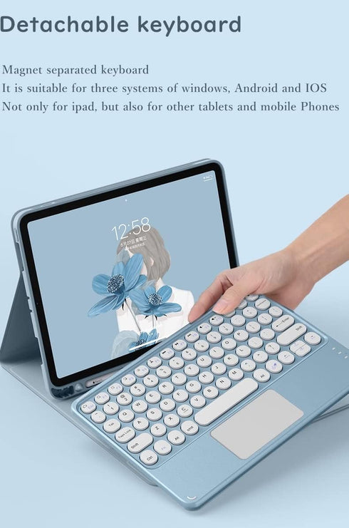 iPad 6th 5th Generation Air 2 Pro 9.7 inch Keyboard Case with Touchpad, Cute Round Key Color Keyboard, Detachable