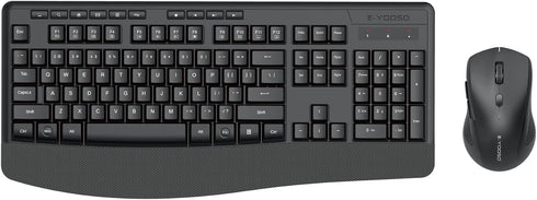 E-YOOSO Wireless Keyboard and Mouse Combo - 2.4GHz Full-Sized Ergonomic Keyboard with Wrist Rest, USB Mouse
