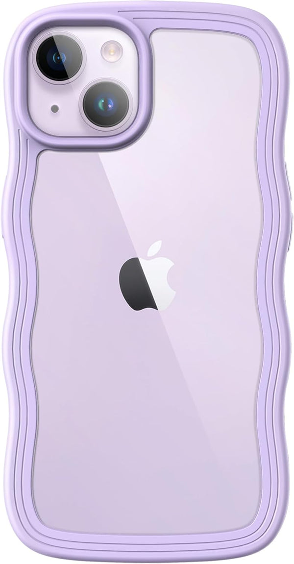 JETech iPhone 14 Plus Case 6.7-Inch, Clear Hard PC Back, Shockproof Wave Frame for Women & Girls (Purple)