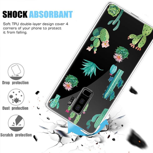 Phone Case for Samsung Galaxy S9 Plus - Soft Clear TPU Shockproof Protective Cover for Girls Women (Cactus)
