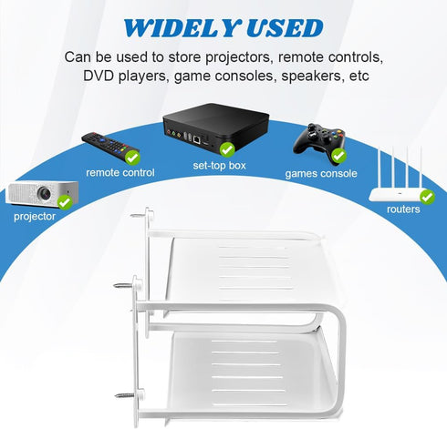 Tookie 2 Layers Projector Shelf, Wall Mount Double Floating Shelf Under TV Entertainment for Projector Router Camera