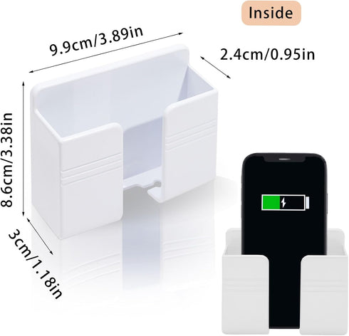 2 Pcs Wall Mount Phone Holder - 3M Adhesive Phone Stand with Data Cable Receiving Hole for Bedroom, Kitchen, Office