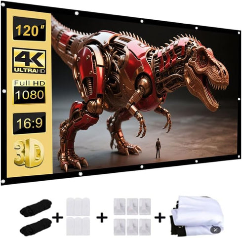 YGSKK 120-inch Projection Screen, 16:9 Foldable and Washable Portable 4K Movie Screen, Anti-Wrinkle,