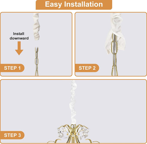 Antique House 2 Pack 70.8inches,Brushed Chandelier Chain Cover Touch Fasteners White Polyester Fabric Chain Sleeve