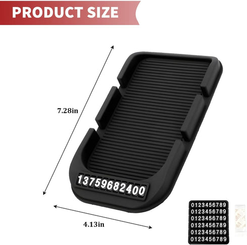 FALVFUN Car Dashboard Anti-Slip Mat Phone Holder, Multifunctional Double-Groove Vehicle Dash Sticky Pad with Number