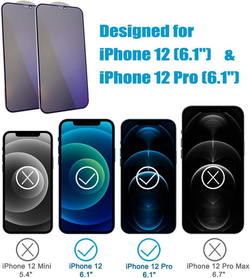 iPhone 12 / 12 Pro Privacy Screen Protector 2 Pack, 9H Hardness, Scratch Resistant, Shatter-Proof, Full Coverage.