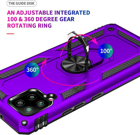 for Samsung Galaxy A42 5G Case with HD Screen Protectors, Military-Grade Metal Ring Holder Kickstand, 15ft Drop Tested