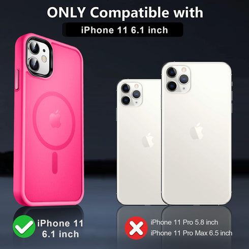 MOCCA iPhone 11 Case - Slim Shockproof, Hot Pink, Compatible with MagSafe, Includes Glass Screen & Camera Lens