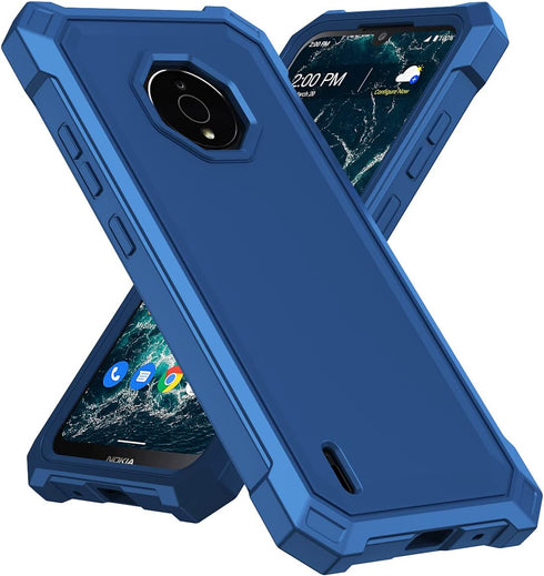 Nokia C200 Case, Blue 360 Full-Body Soft TPU Bumper with Tempered Glass Screen Protector