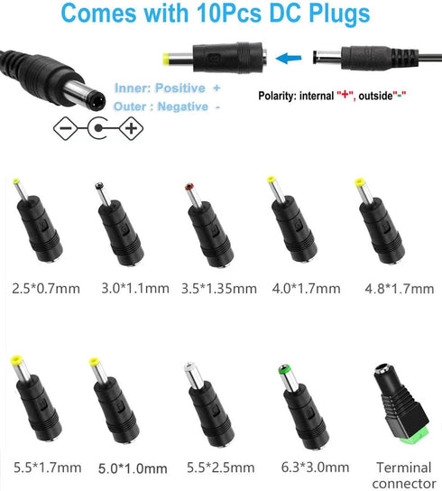 15V 2A DC Power Supply - AC 100V-240V Input to DC 15 Volt 2 Amp Adapter with 5.5mm x 2.5mm Plug and Size Tips