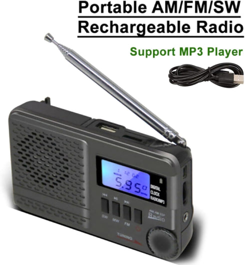 DBEIXIWEI 32GB MP3 Digital Tri-Band AM FM SW Radio Support USB Flash Drive & Micro SD Card Max Built-in Player & Clock