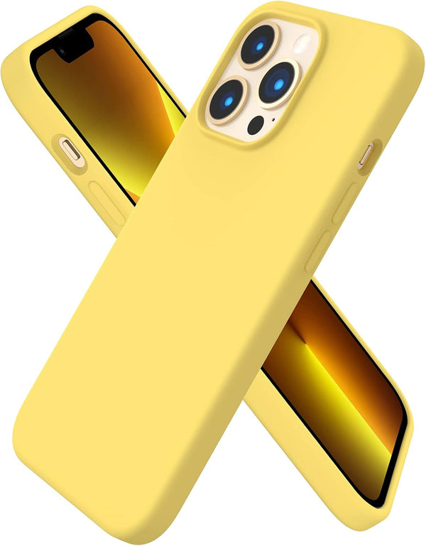 ORNARTO iPhone 13 Pro Case 6.1, Slim Liquid Silicone 3 Layers Full Covered Soft Gel Rubber Case Cover 6.1 inch - Lemon