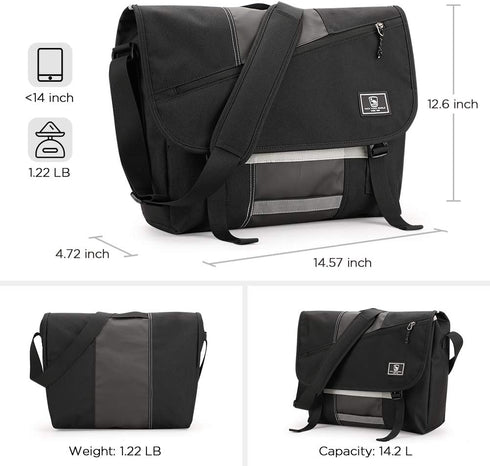 OIWAS 14 Inch Messenger Bag for Men, Casual Satchel Shoulder Bag, College Travel Office Briefcase for Women