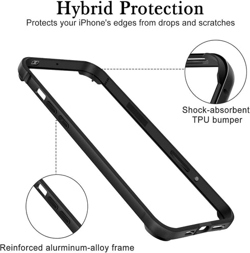 New Aluminum Frame Metal Bumper Case for iPhone 13 Pro Max, Slim Hard Cover with Soft Inner Bumper, Raised Edge