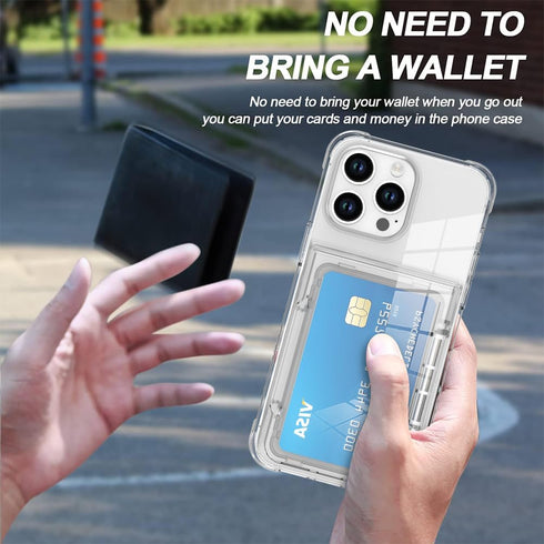 Wallet Case for iPhone 15 Pro, Shockproof Hybrid with 3-4 Credit Card Holder Slots, Heavy Duty Clear Cover Compatible