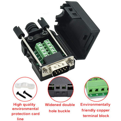 Connector DB9 RS232 D-SUB Male Adapter to Screw Connector, 9 Pin Port with Case