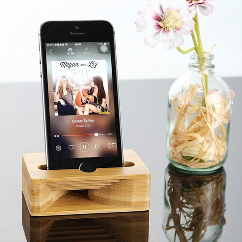 Cell Phone Stand with Speaker Sound Amplifier, Upgrade Wood Phone Holder for Desk, Portable for Home Office