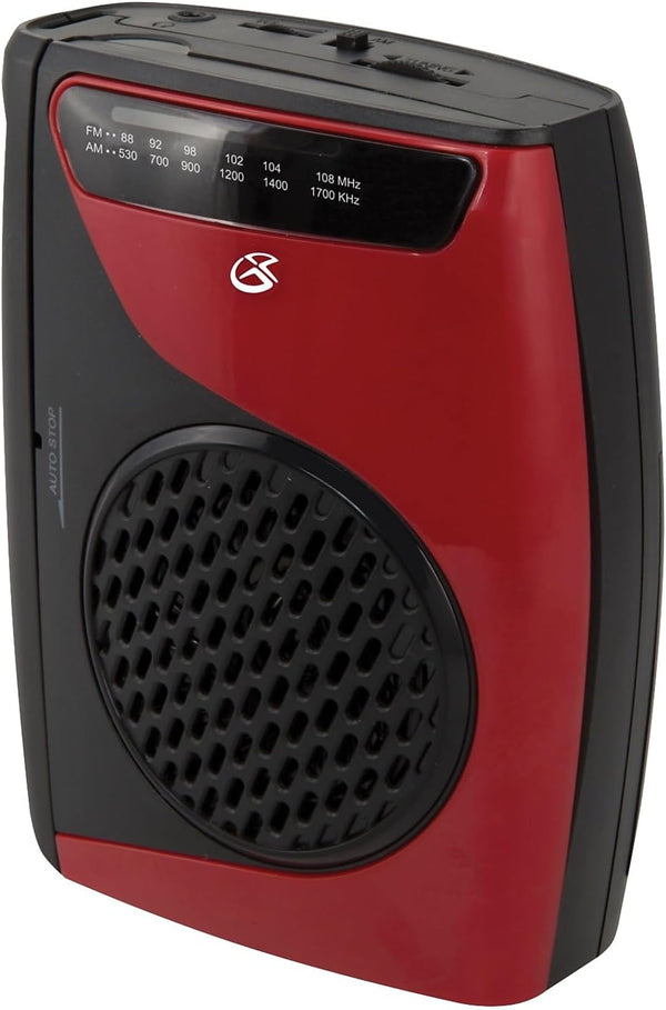 GPX Portable Cassette Player, Compatible with Headphone, Requires 2 AA Batteries, Red/Black (CAS337B)