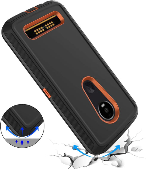 Annymall Moto Z4 Case – Heavy Duty with Built-in Screen Protector, Tough 4 in 1 Rugged Shockproof Cover, Black/Orange