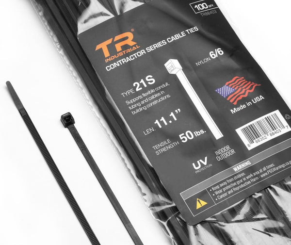 TR Industrial Contractor Series UV Cable Ties, 100-Piece, 11.1", Type 21S, Made in USA
