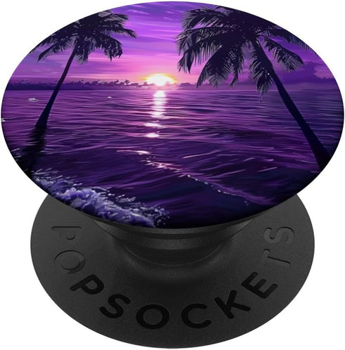 Palm Tree Ocean Sea Tropical Sunset Purple PopSockets Standard PopGrip