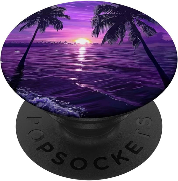 Palm Tree Ocean Sea Tropical Sunset Purple PopSockets Standard PopGrip