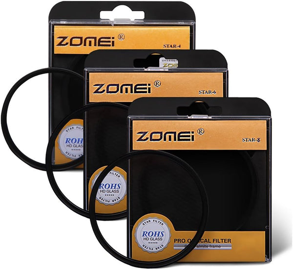 ZM 58mm Star-Effect Cross Starburst Twinkle Lens + 4, 6, 8 Points Star Filter Set for Canon Nikon