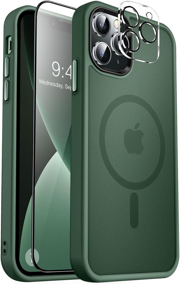 MOCCA Slim Shockproof Case for iPhone 13 Pro Max 6.7", Midnight Green, with MagSafe, Glass Screen & Camera Lens