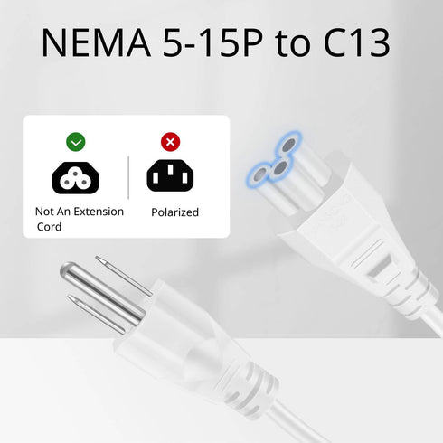 TNP Universal Power Cord (3 Feet) - IEC320 C5 to NEMA 5-15P 3-Prong Power Extension Cable for Laptop