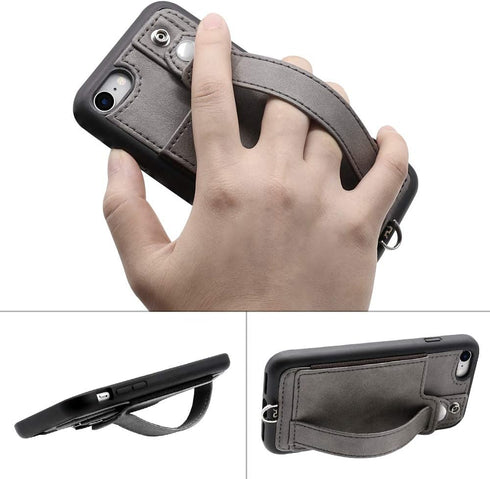 TOOVREN iPhone SE Case 2020/2022 - Phone Lanyard Neck Strap with Card Holder for iPhone 8/7 Wallet Case, Gray