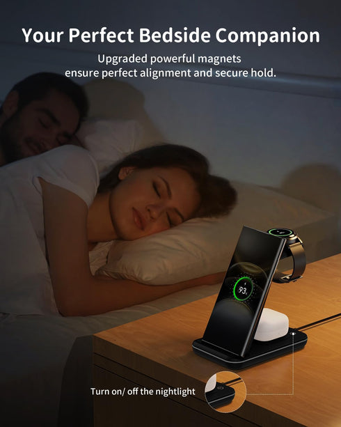 JoyGeek 3 in 1 Wireless Charger for Samsung & Android: Charging Station for Galaxy Watch 7 Pro/4/3, Phone Charger for