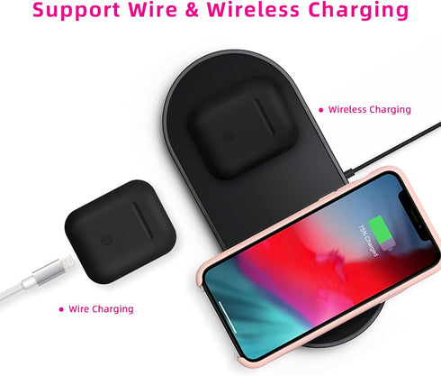 Jinstyles Wireless Charging Case Replacement for AirPods 1st & 2nd Generation, Black, with Bluetooth Sync Pairing Button