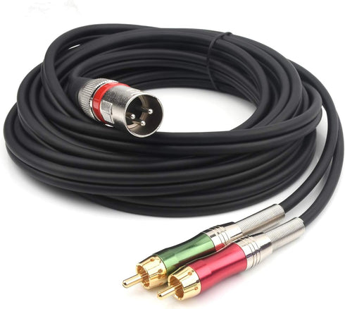 SiYear 15FT XLR Male to 2 x Phono RCA Plug Adapter Y Splitter Patch Cable, 1 XLR Male to Dual RCA