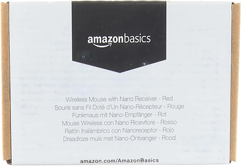 Amazon Basics 2.4 Ghz Wireless Optical Computer Mouse with USB Nano Receiver, Red