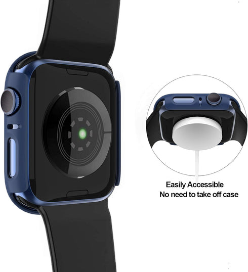 BHARVEST 2 Pack Hard PC Case for Apple Watch Series 9/8/7 45mm, with Tempered Glass Screen Protector, (Black+Blue)